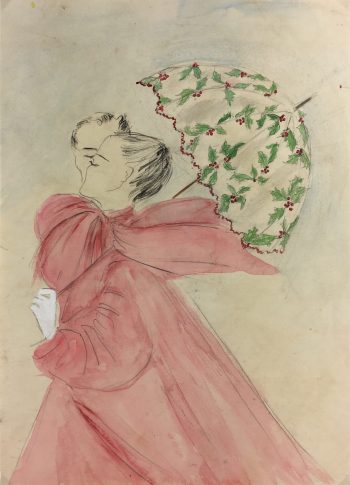 Fashion Original Art - Umbrella, French, c.1950