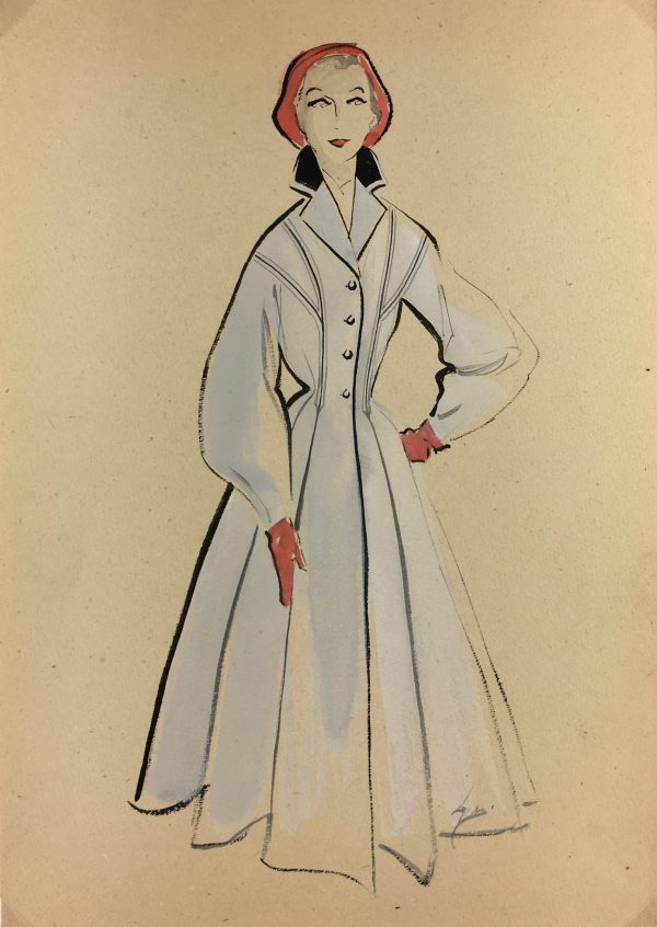Fashion Original Art - Fashion Drawing, Hendlin, Buenos Aires, c.1940