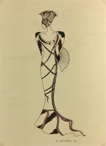 Fashion Original Art - French Fashion, A. Gravrand, 1985