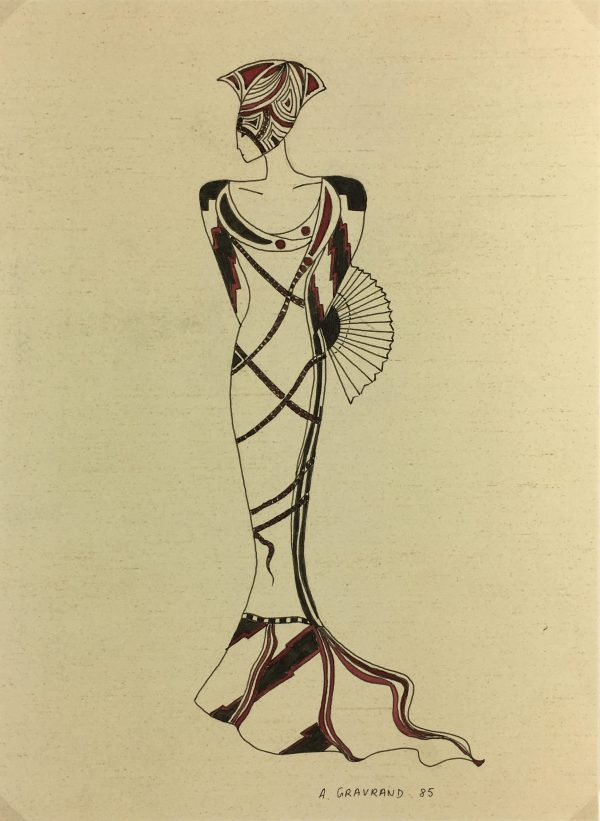 Fashion Original Art - French Fashion, A. Gravrand, 1985