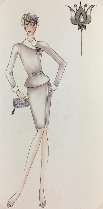 Fashion Original Art - Fashion Drawing, Paris Couture, c.1990