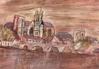 France Original Art - Riverside Cathedral, c.1960