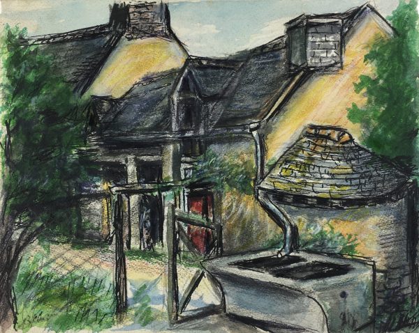 France Original Art - Old Farm, Signed LL, c.1950