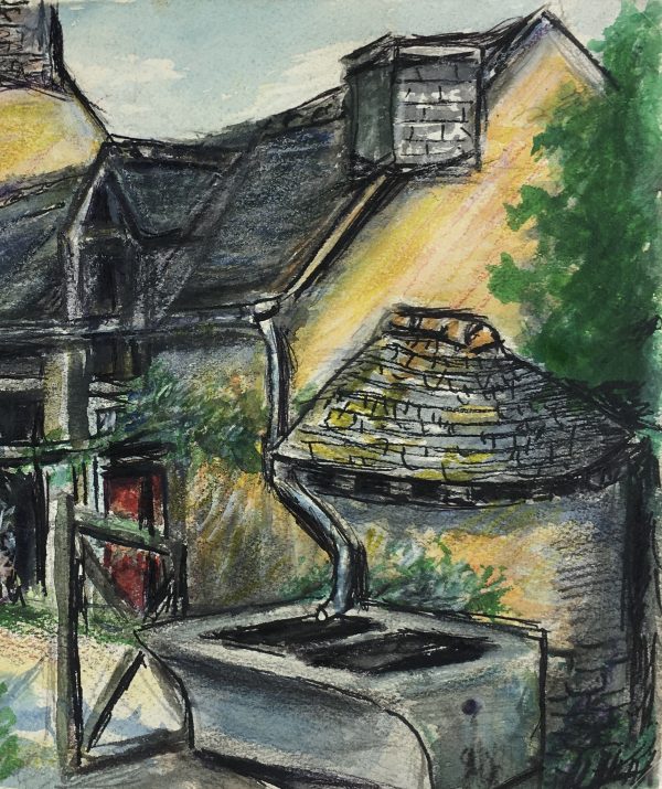 France Original Art - Old Farm, Signed LL, c.1950