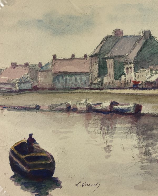 France Original Art - Inner Harbor, L. Viardy, c.1930