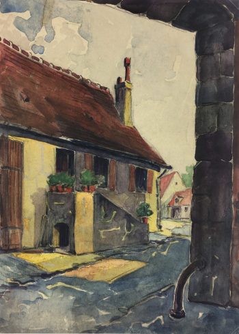 France Original Art - Gouache, Sig Ir - Courtyard, c.1920