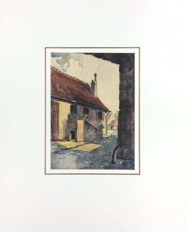 France Original Art - Gouache, Sig Ir - Courtyard, c.1920