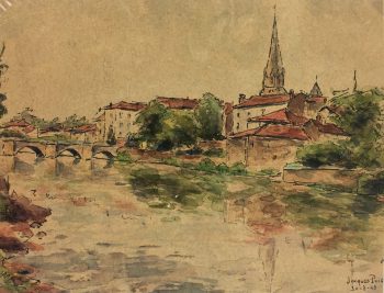 France Original Art - French Town, Jacques Puis, 1943