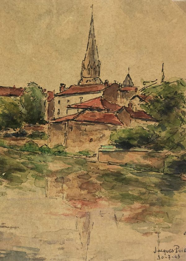 France Original Art - French Town, Jacques Puis, 1943