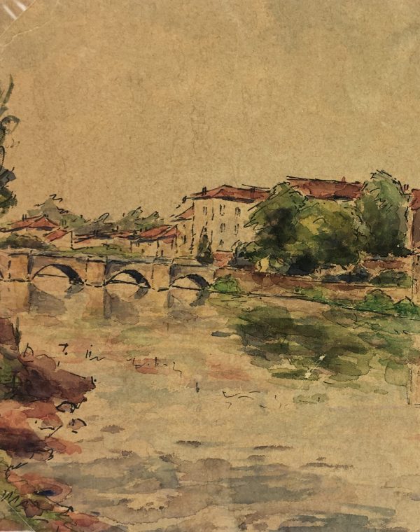 France Original Art - French Town, Jacques Puis, 1943