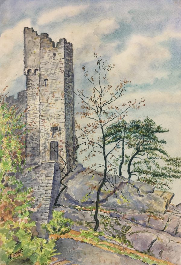 France Original Art - Ruined Castle, F. Jacobin, 1943