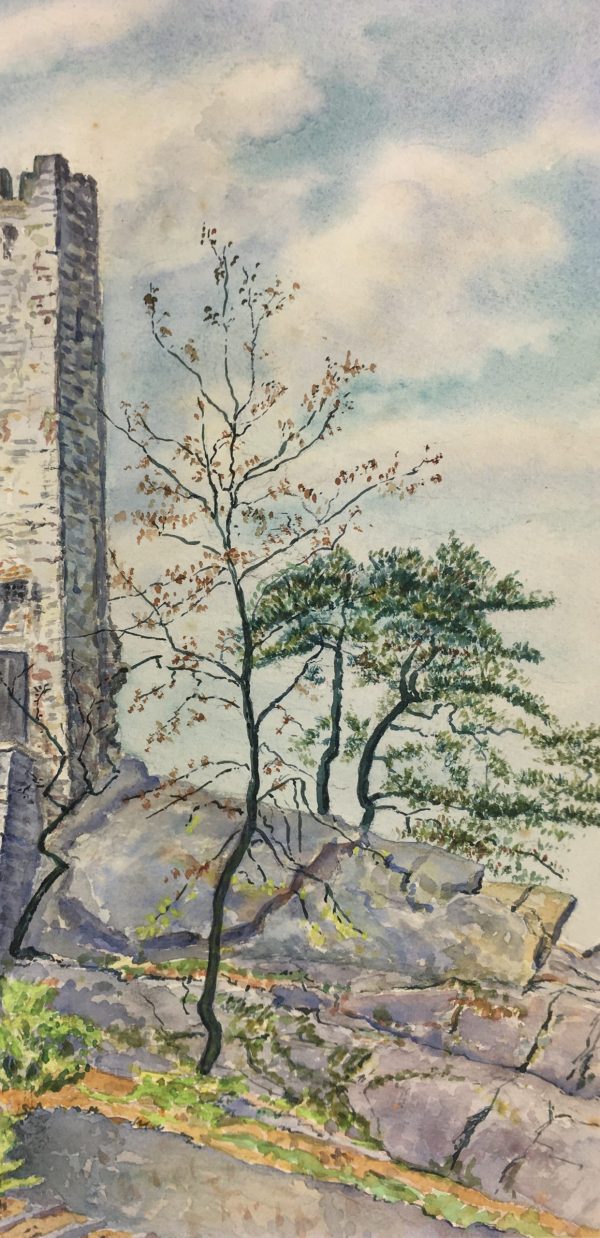 France Original Art - Ruined Castle, F. Jacobin, 1943