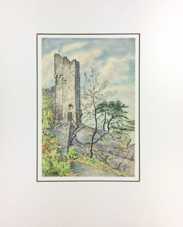 France Original Art - Ruined Castle, F. Jacobin, 1943