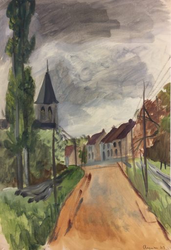 France Original Art - Village Road, Arquiau, 1943