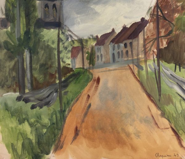 France Original Art - Village Road, Arquiau, 1943