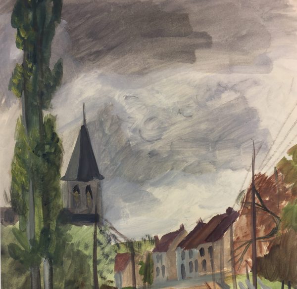 France Original Art - Village Road, Arquiau, 1943