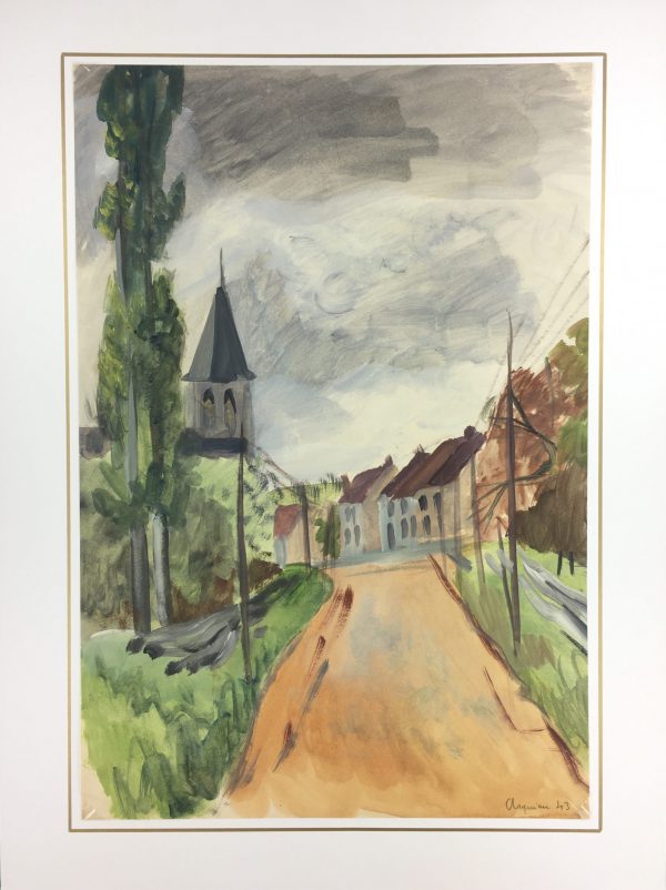 France Original Art - Village Road, Arquiau, 1943