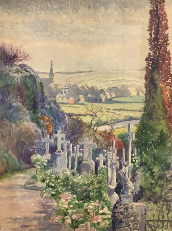 France Original Art - French Watercolor - Cemetery, c.1930