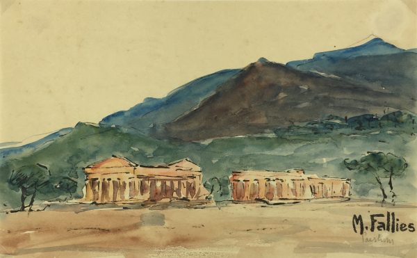 Italy Original Art - Paestum, Italy, Maurice Falliés, c.1950