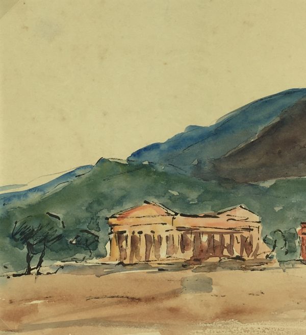 Italy Original Art - Paestum, Italy, Maurice Falliés, c.1950