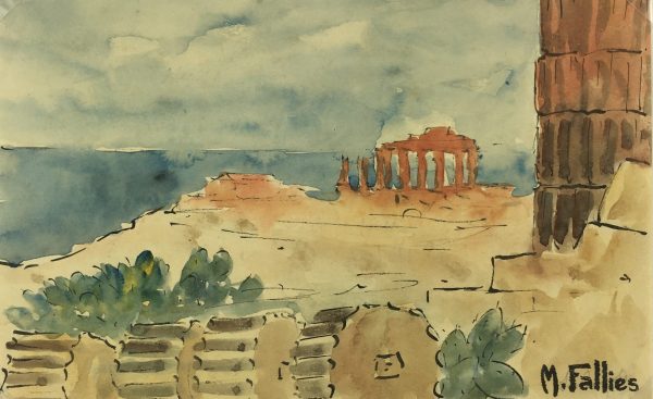 Italy Original Art - Sicilian Ruins, Maurice Falliés, c.1950