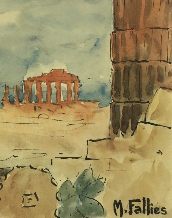Italy Original Art - Sicilian Ruins, Maurice Falliés, c.1950