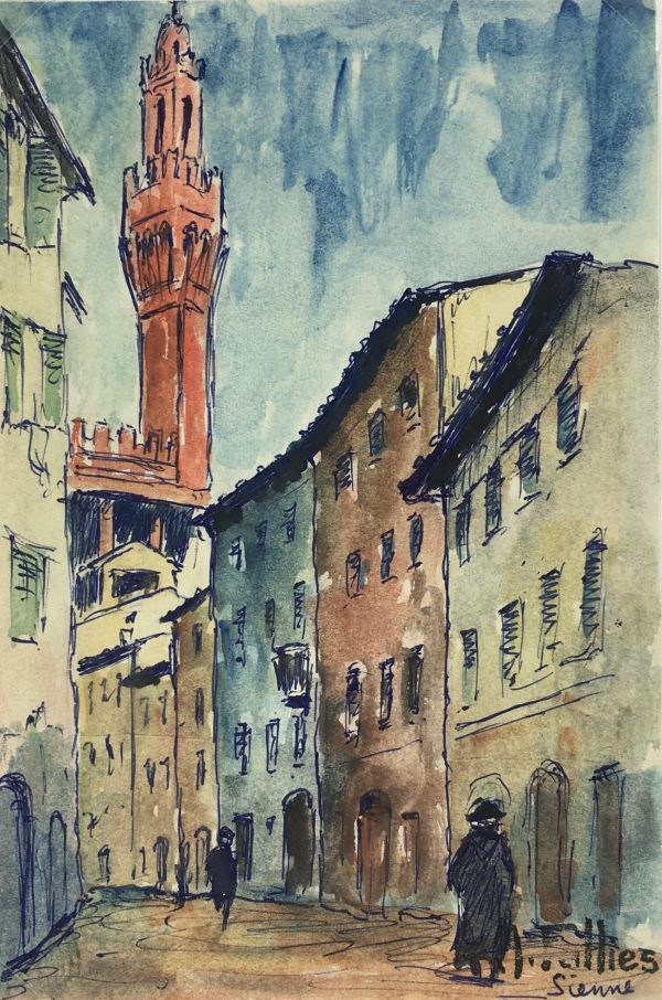 Italy Original Art - Siena, Italy, Maurice Falliès, c.1950