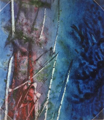 Abstract Modern Original Art - Blue-Green Abstract, French, 2000