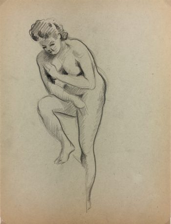 Nudes Original Art - Nude Drawing, J. Ernst, c.1940