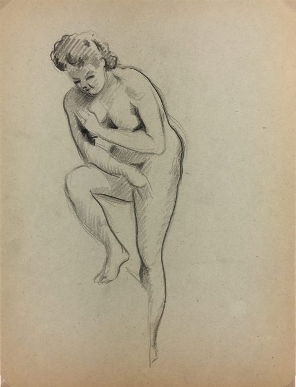 Nudes Original Art - Nude Drawing, J. Ernst, c.1940