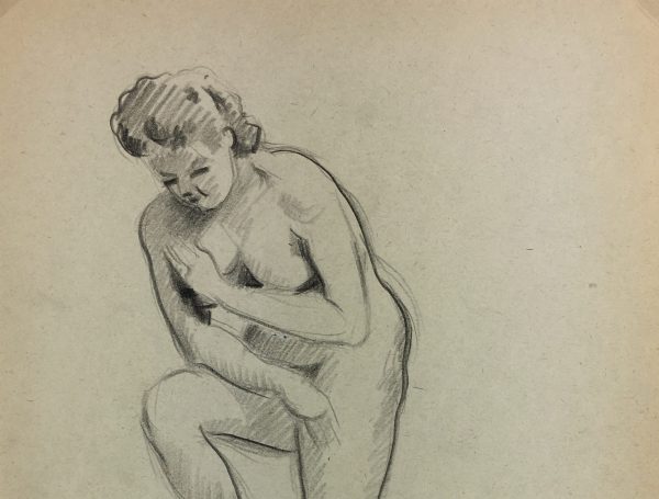 Nudes Original Art - Nude Drawing, J. Ernst, c.1940