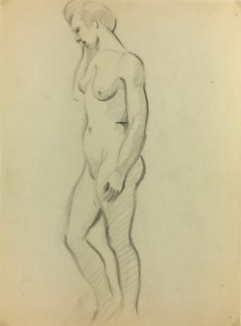 Nudes Original Art - Nude Drawing, J. Ernst, c.1940
