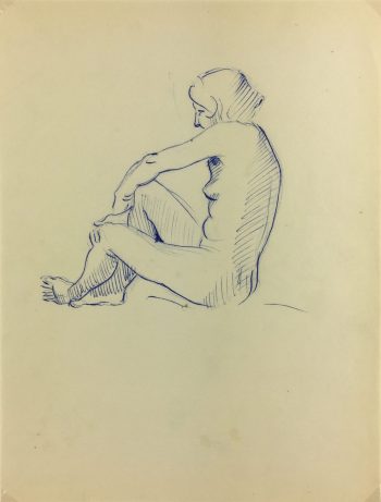 Nudes Original Art - Nude Drawing, J. Ernst, c.1940