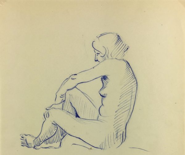 Nudes Original Art - Nude Drawing, J. Ernst, c.1940