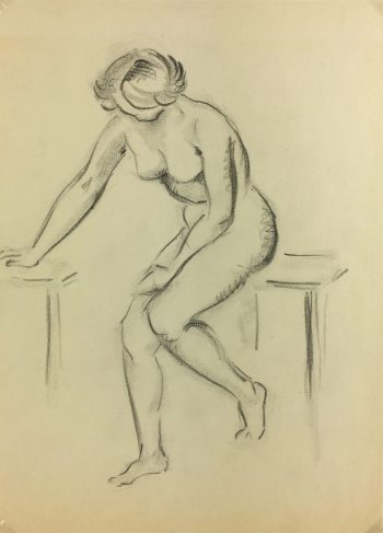 Nudes Original Art - Nude Drawing, J. Ernst, c.1940