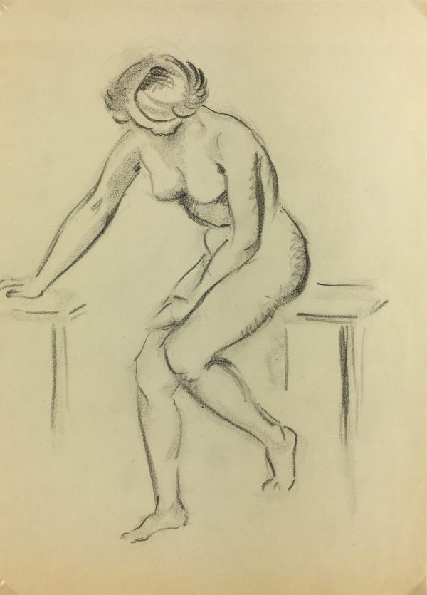 Nudes Original Art - Nude Drawing, J. Ernst, c.1940