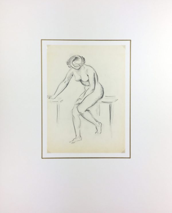 Nudes Original Art - Nude Drawing, J. Ernst, c.1940