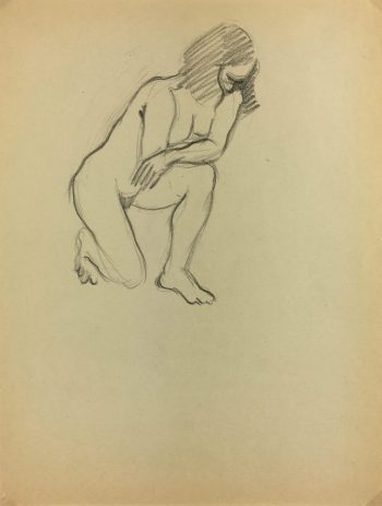 Nudes Original Art - Nude Drawing, J. Ernst, c.1940