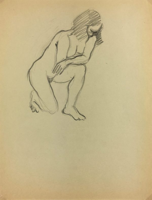 Nudes Original Art - Nude Drawing, J. Ernst, c.1940