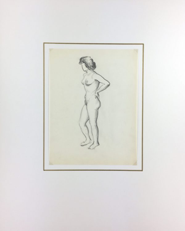 Nudes Original Art - Nude Drawing, J. Ernst, c.1940
