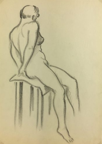 Nudes Original Art - Nude Drawing, J. Ernst, c.1940
