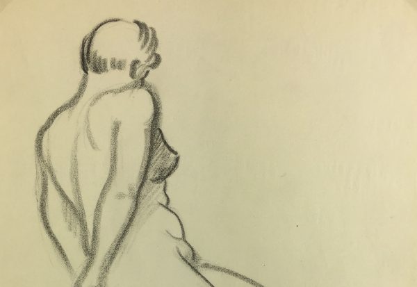 Nudes Original Art - Nude Drawing, J. Ernst, c.1940