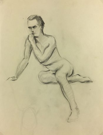 Nudes Original Art - Nude Drawing, J. Ernst, c.1940