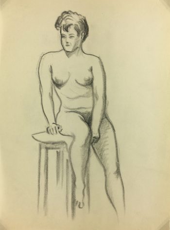 Nudes Original Art - Nude Drawing, J. Ernst, c.1940