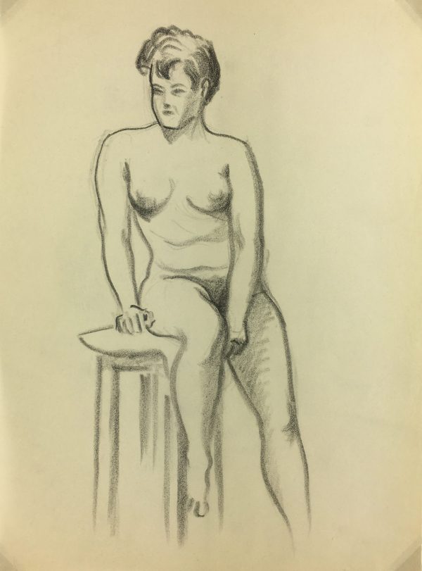 Nudes Original Art - Nude Drawing, J. Ernst, c.1940
