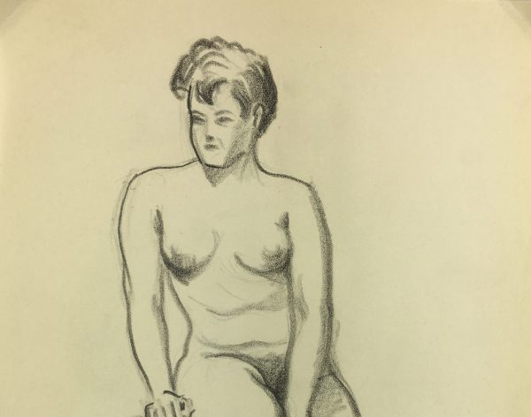 Nudes Original Art - Nude Drawing, J. Ernst, c.1940