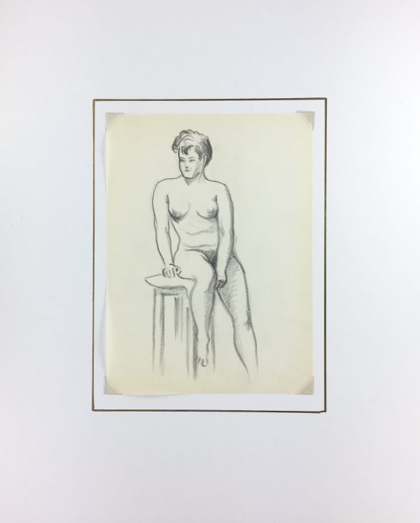 Nudes Original Art - Nude Drawing, J. Ernst, c.1940
