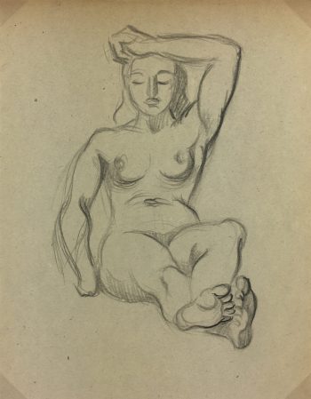 Nudes Original Art - Nude Drawing, J. Ernst, c.1940