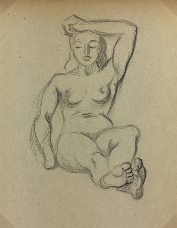 Nudes Original Art - Nude Drawing, J. Ernst, c.1940