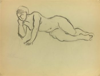 Nudes Original Art - Nude Drawing, J. Ernst, c.1940